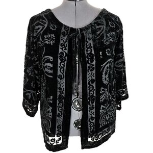 Choices Velvet Burnout Kimono Cardigan Women's 2X Whimsigoth Floral Witchy Goth